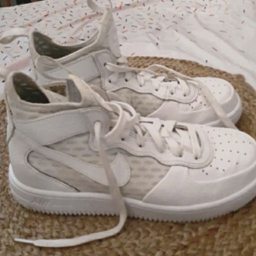 Nike Air Force AF1 Triple All White High Top Lace Basketball Sneakers